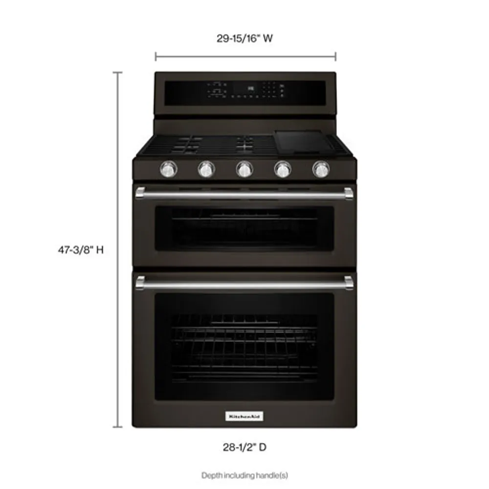 KitchenAid 30" 6.0 Cu. Ft. Double Oven 5-Burner Freestanding Gas Range (KFGD500EBS) - Black Stainless