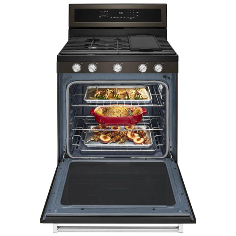 KitchenAid 30" 5.8 Cu. Ft. True Convection 5-Burner Gas Range (KFGG500EBS) - Black Stainless Steel