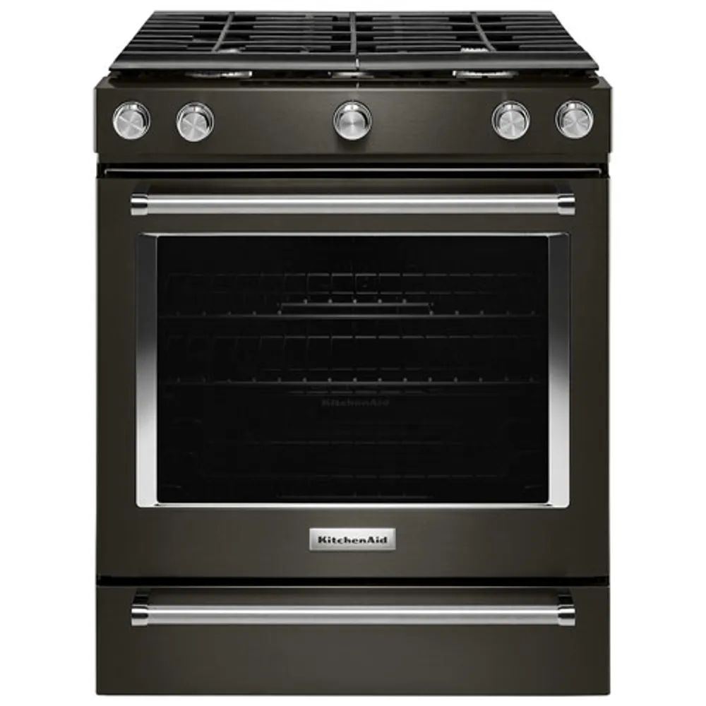 KitchenAid 30" 5.8 Cu. Ft. True Convection 5-Burner Slide-In Gas Range (KSGG700EBS) - Black Stainless