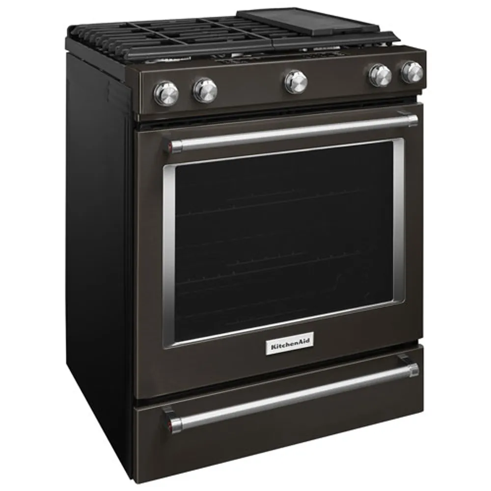 KitchenAid 30" 5.8 Cu. Ft. True Convection 5-Burner Slide-In Gas Range (KSGG700EBS) - Black Stainless