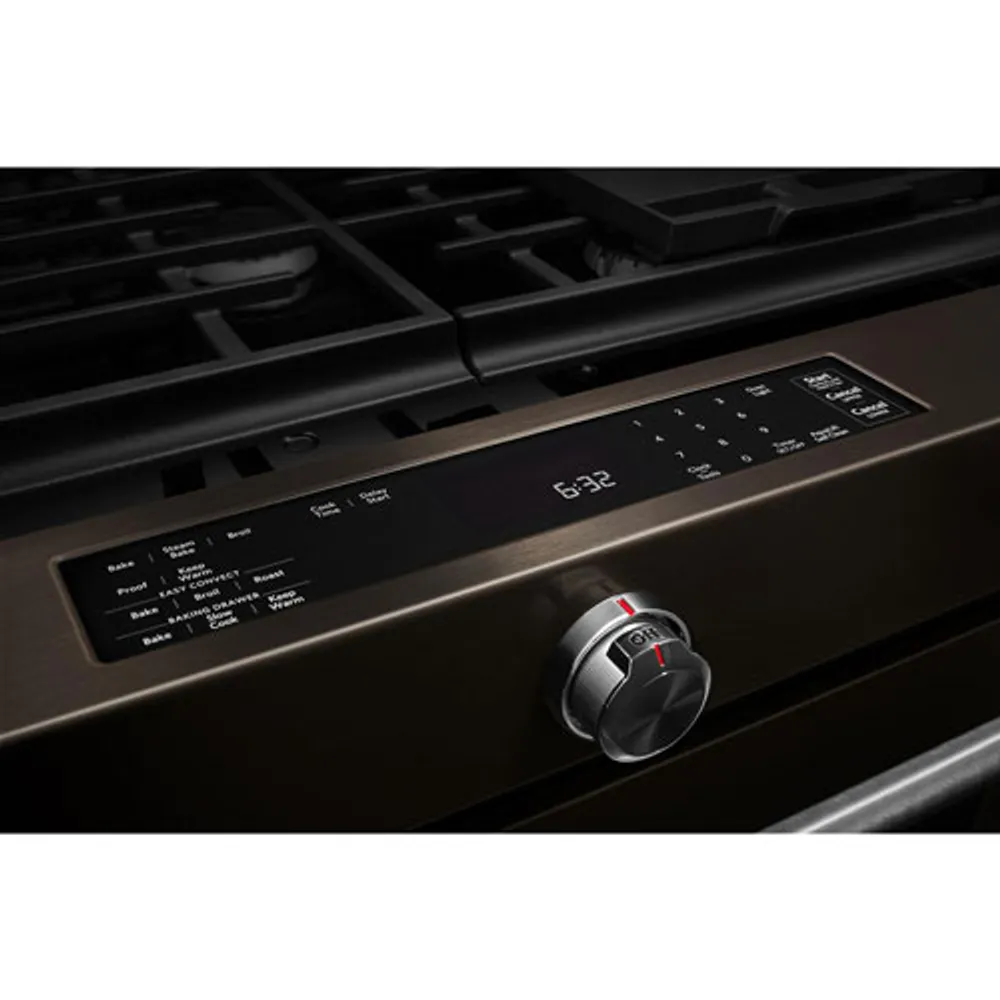 KitchenAid 30" 5.8 Cu. Ft. True Convection 5-Burner Slide-In Gas Range (KSGG700EBS) - Black Stainless