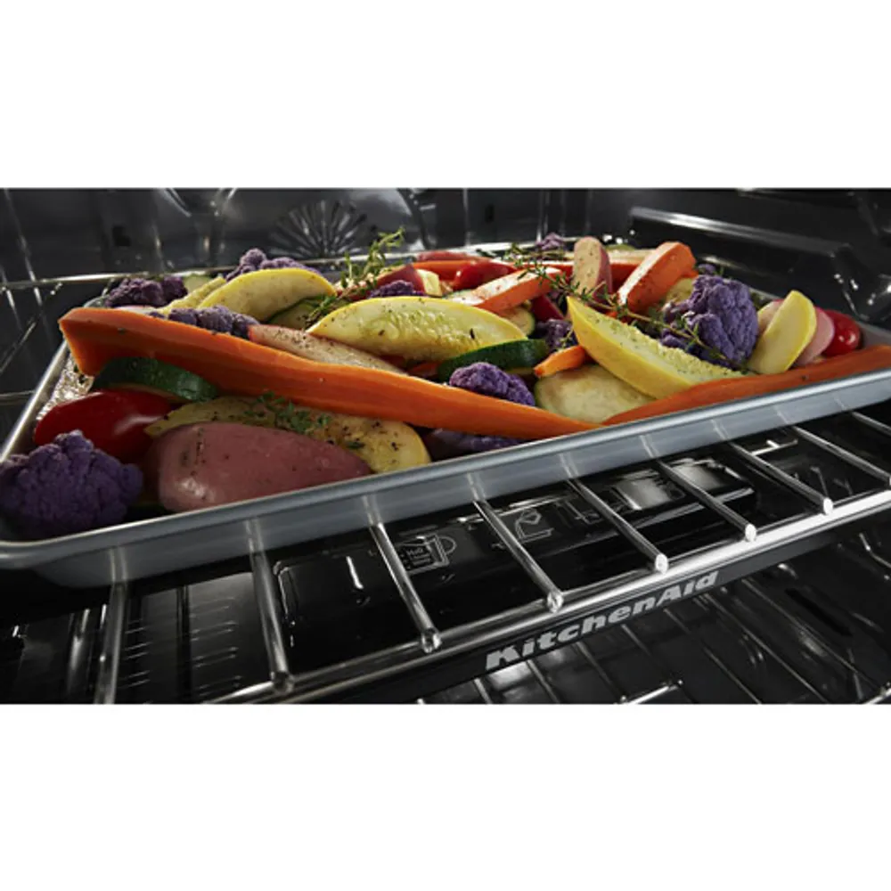 KitchenAid 30" 5.8 Cu. Ft. True Convection 5-Burner Slide-In Gas Range (KSGG700EBS) - Black Stainless