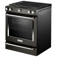 KitchenAid 30" 5.8 Cu. Ft. True Convection 5-Burner Slide-In Gas Range (KSGG700EBS) - Black Stainless