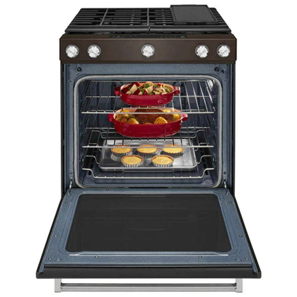 KitchenAid 30" 5.8 Cu. Ft. True Convection 5-Burner Slide-In Gas Range (KSGG700EBS) - Black Stainless