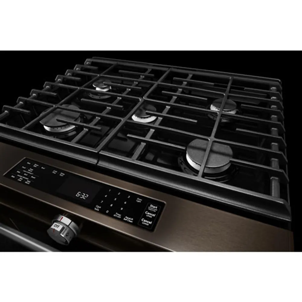 KitchenAid 30" 5.8 Cu. Ft. True Convection 5-Burner Slide-In Gas Range (KSGG700EBS) - Black Stainless