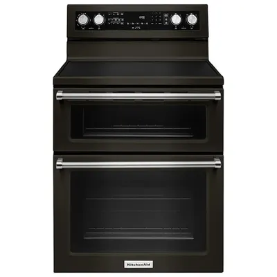 KitchenAid 30" 6.7 Cu. Ft. Double Oven 5-Element Electric Range (YKFED500EBS) - Black Stainless Steel