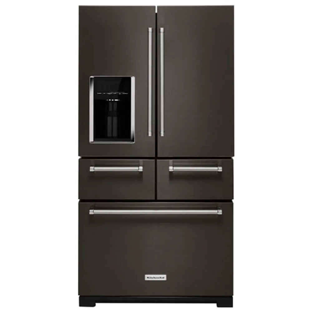 KitchenAid 36" 25.8 Cu. Ft. 5-Door French Door Refrigerator (KRMF706EBS) - Black Stainless Steel