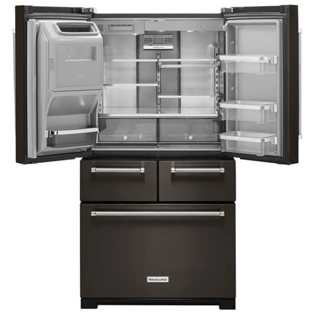 KitchenAid 36" 25.8 Cu. Ft. 5-Door French Door Refrigerator (KRMF706EBS) - Black Stainless Steel