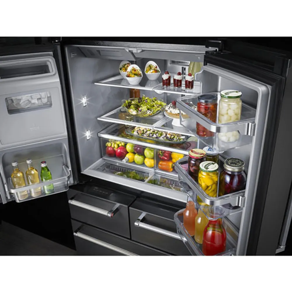 KitchenAid 36" 25.8 Cu. Ft. 5-Door French Door Refrigerator (KRMF706EBS) - Black Stainless Steel