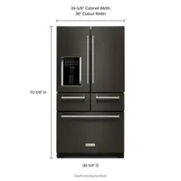 KitchenAid 36" 25.8 Cu. Ft. 5-Door French Door Refrigerator (KRMF706EBS) - Black Stainless Steel