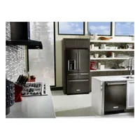 KitchenAid 36" 25.8 Cu. Ft. 5-Door French Door Refrigerator (KRMF706EBS) - Black Stainless Steel