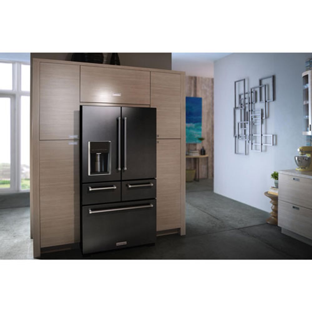 KitchenAid 36" 25.8 Cu. Ft. 5-Door French Door Refrigerator (KRMF706EBS) - Black Stainless Steel