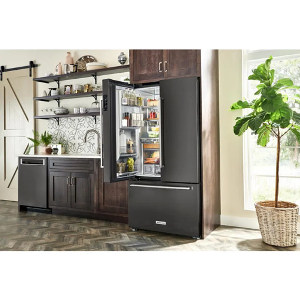 KitchenAid 36" 23.8 Cu. Ft. Counter-Depth French Door Refrigerator (KRFC704FBS) - Black