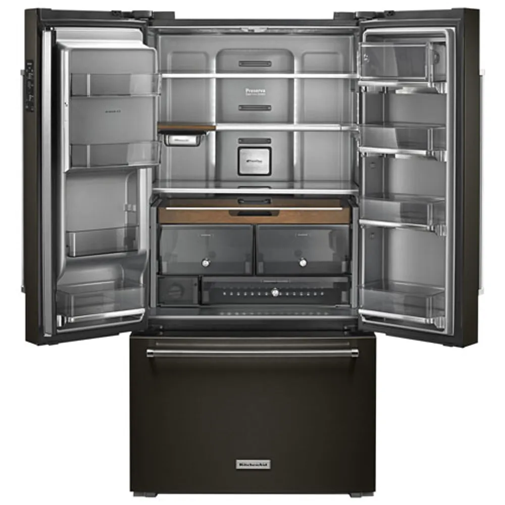 KitchenAid 36" 23.8 Cu. Ft. Counter-Depth French Door Refrigerator (KRFC704FBS) - Black