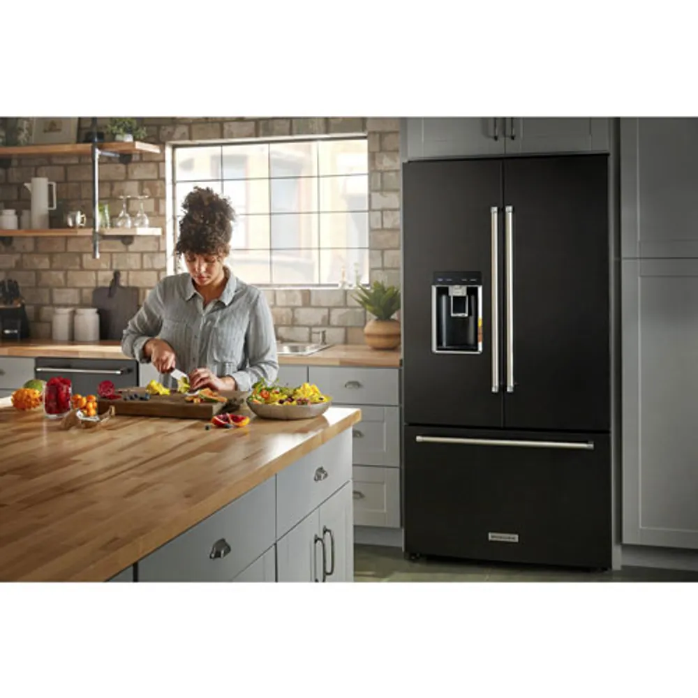 KitchenAid 36" 23.8 Cu. Ft. Counter-Depth French Door Refrigerator (KRFC704FBS) - Black