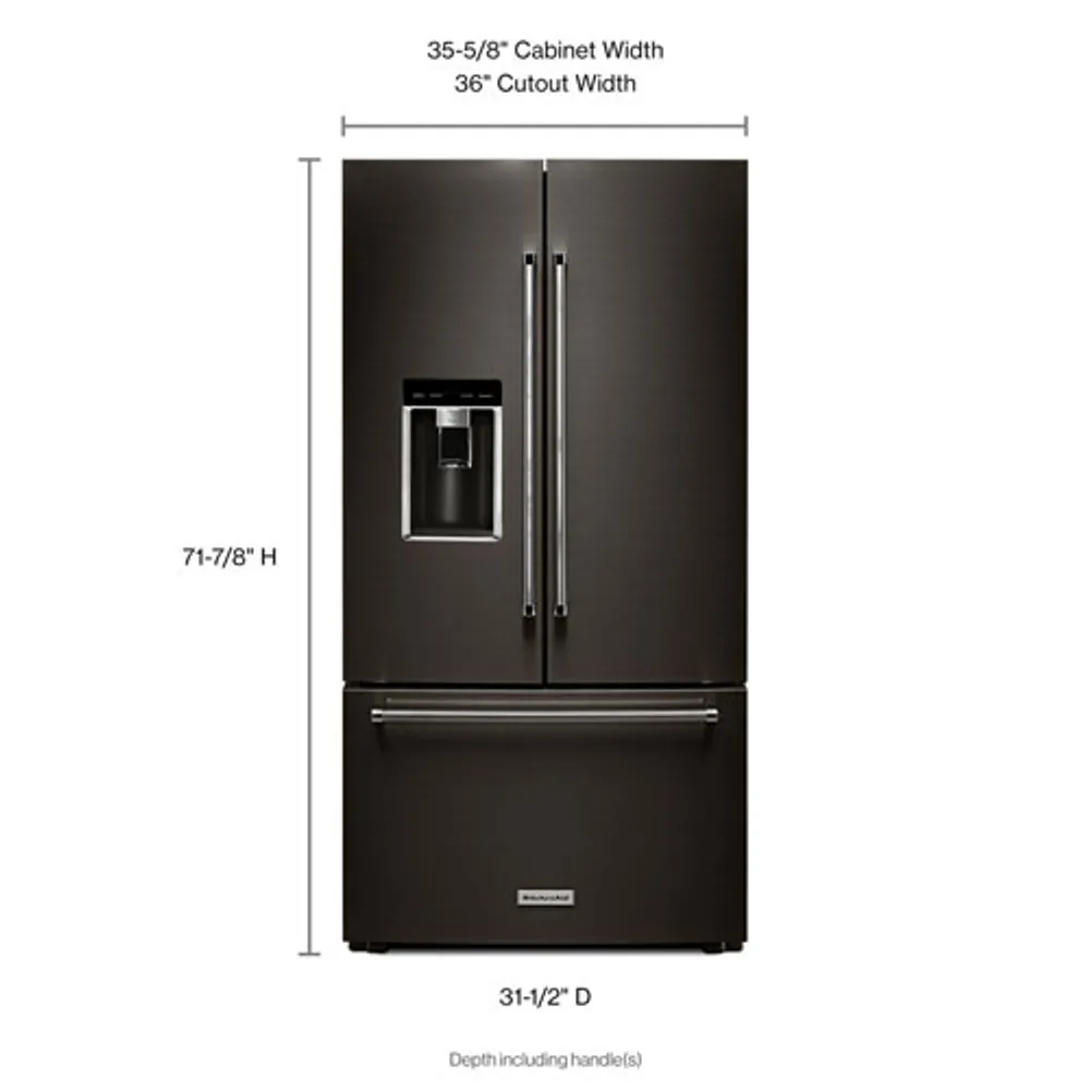 KitchenAid 36" 23.8 Cu. Ft. Counter-Depth French Door Refrigerator (KRFC704FBS) - Black