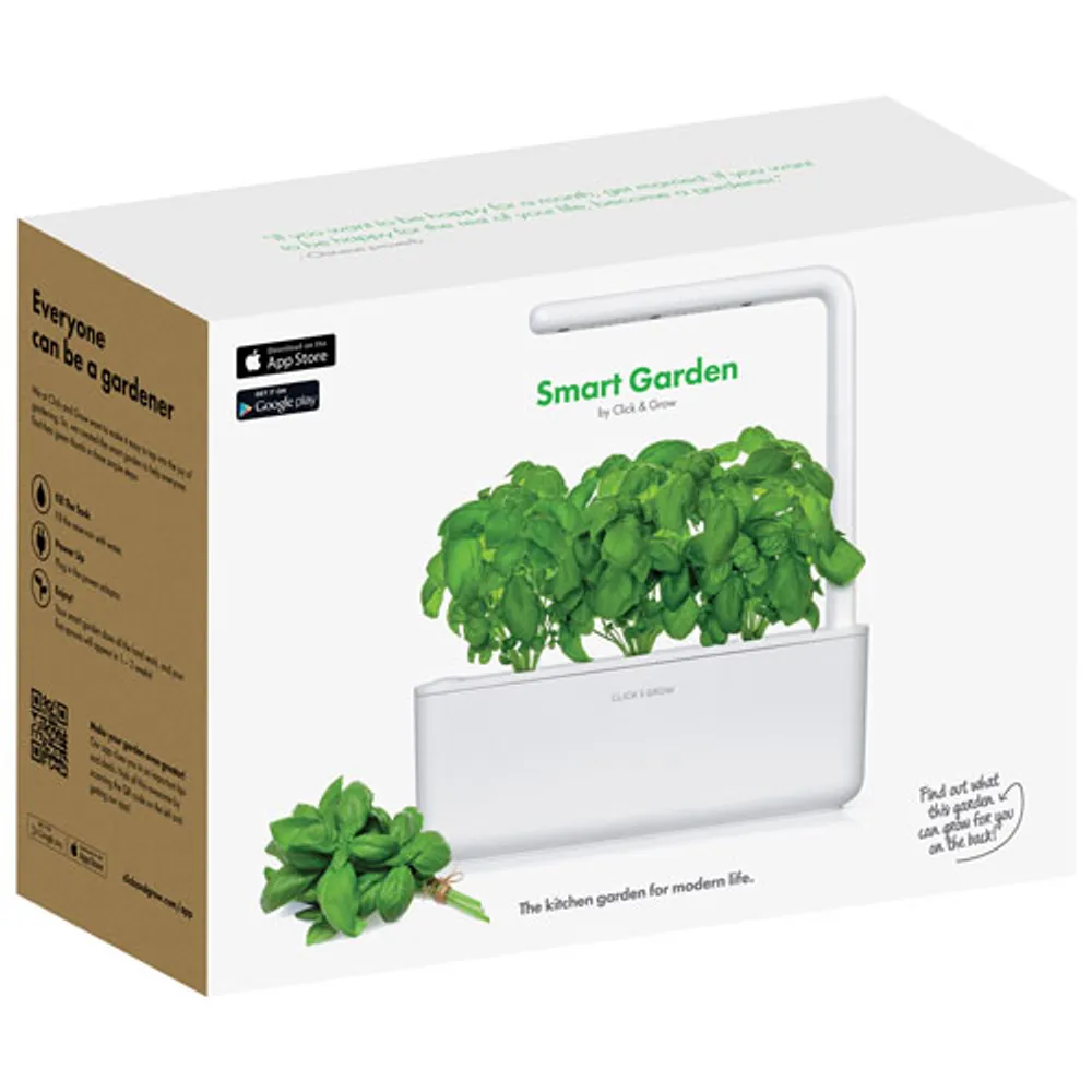 Click and Grow Smart Indoor Garden (SGS1US) with Basil Seed Capsule Refill - 3 Pack - White