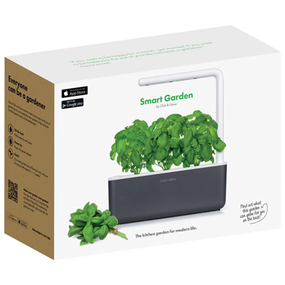 Click and Grow Smart Indoor Garden (SGS8US) - with Basil Seed Capsule Refill - 3 Pack - Dark Grey