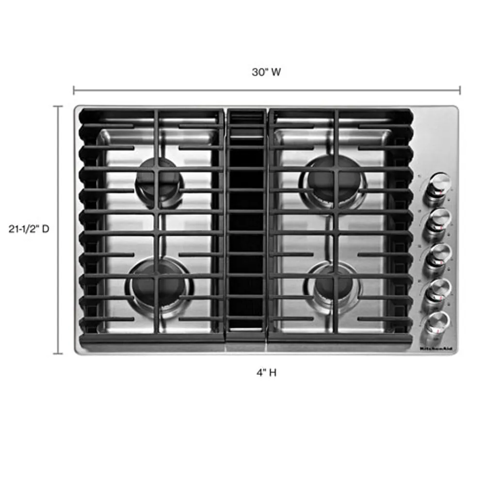 KitchenAid 30" 4-Burner Gas Cooktop (KCGD500GSS) - Stainless Steel