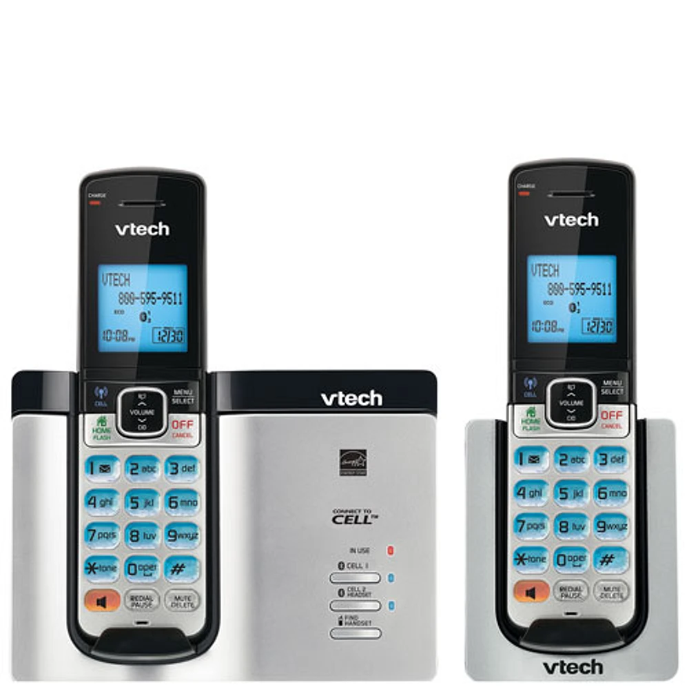 Téléphone sans fil Bluetooth à 2 combinés de VTech avec alertes sur cellulaire (DS6611-2) - Argenté