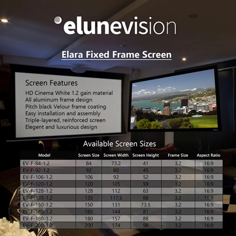 elunevision 120 fixed frame projector screen