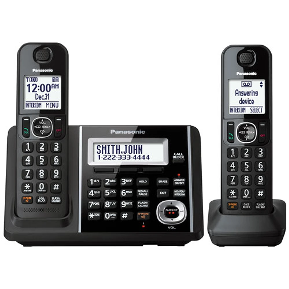 Panasonic 2-Handset DECT 6.0 Cordless Phone with Answering Machine (KXTGF342B)