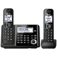 Panasonic 2-Handset DECT 6.0 Cordless Phone with Answering Machine (KXTGF342B)