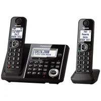 Panasonic 2-Handset DECT 6.0 Cordless Phone with Answering Machine (KXTGF342B)