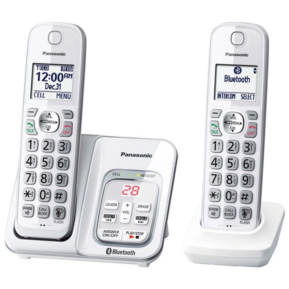 Téléphone sans fil à 2 combinés DECT 6.0 avec Bluetooth de Panasonic (KXTGD592W) - Blanc