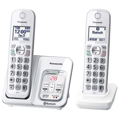 Panasonic 2-Handset DECT 6.0 Cordless Phone with Bluetooth (KXTGD592W) - White