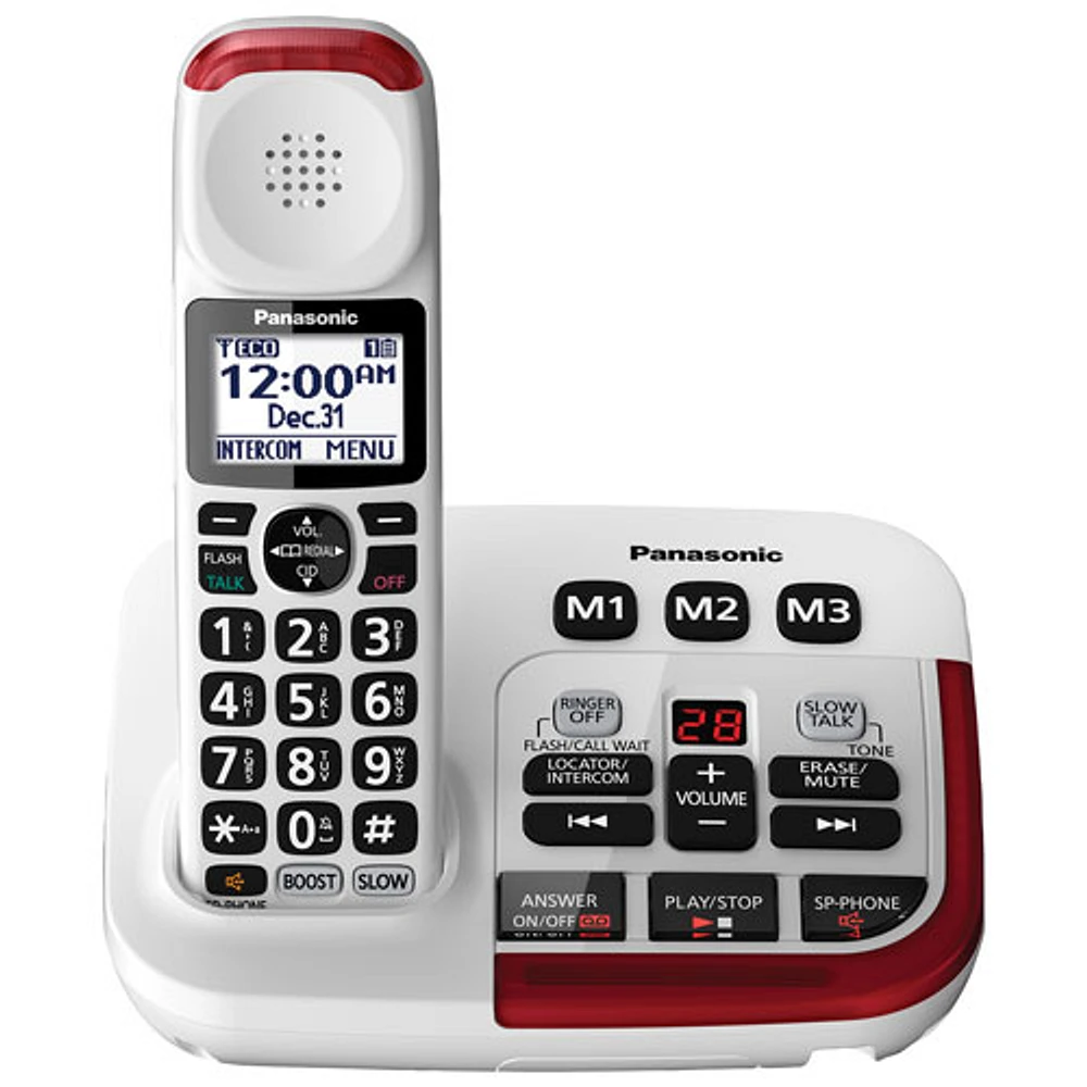 Téléphone amplifié sans fil 1,9 GHz à 1 combiné de Panasonic avec répondeur (KXTGM470W) - Blanc