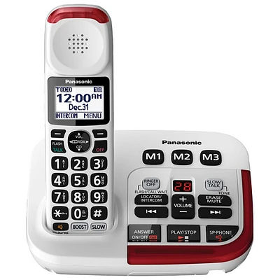 Panasonic 1.9GHz 1-Handset Amplified Cordless Phone with Answering Machine (KXTGM470W) - White