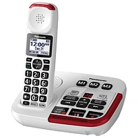 Téléphone amplifié sans fil 1,9 GHz à 1 combiné de Panasonic avec répondeur (KXTGM470W) - Blanc