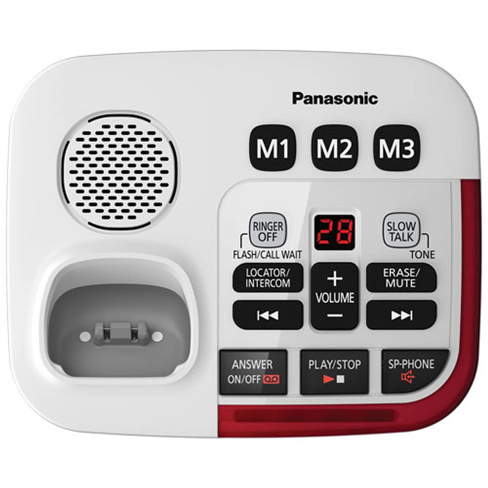 Téléphone amplifié sans fil 1,9 GHz à 1 combiné de Panasonic avec répondeur (KXTGM470W) - Blanc