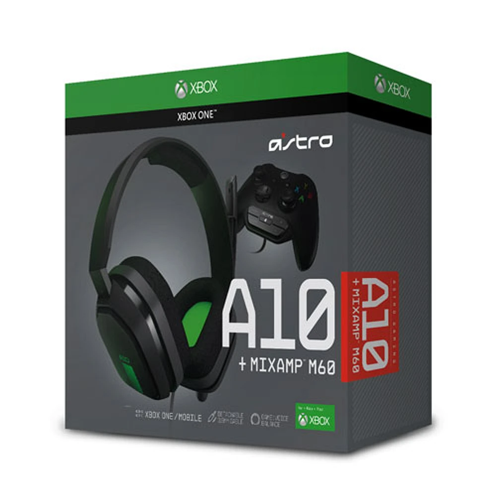 Casque à isolation sonore A10 d'Astro Gaming avec MixAmp M60 pour Xbox One - Noir/Vert