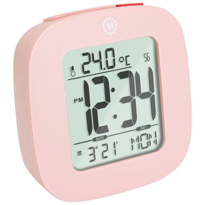 Marathon Compact Temperature and Date Digital Round Tabletop Alarm Clock - Pink