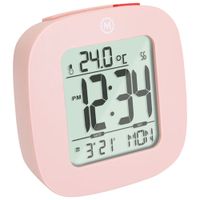 Marathon Compact Temperature and Date Digital Round Tabletop Alarm Clock - Pink