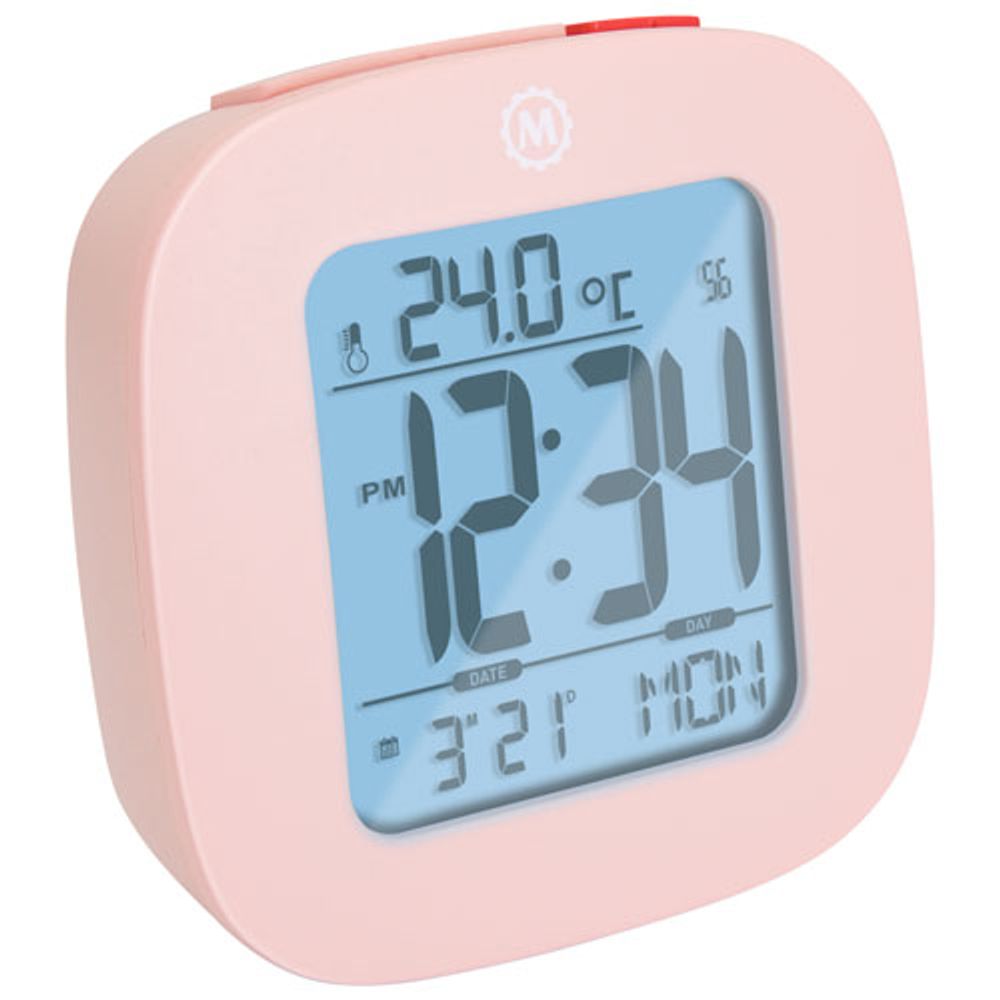 Marathon Compact Temperature and Date Digital Round Tabletop Alarm Clock - Pink