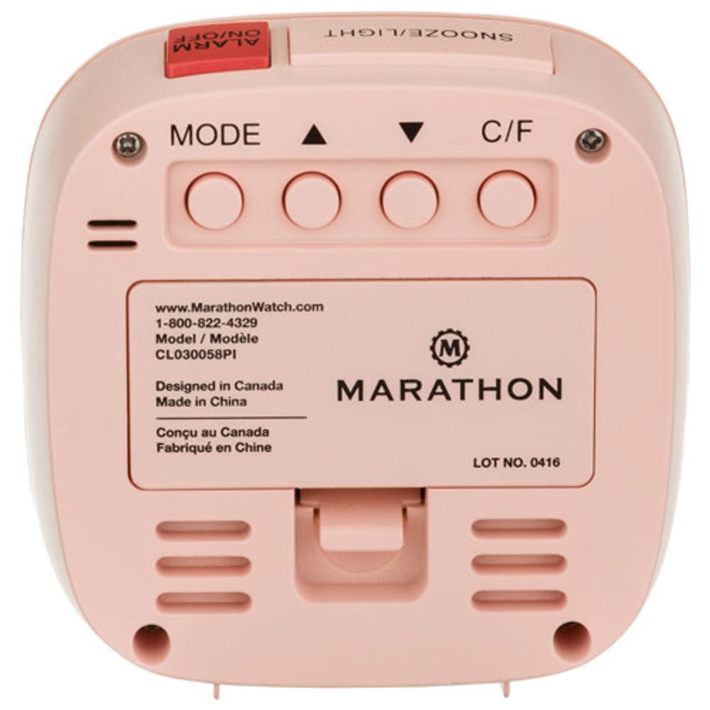 Marathon Compact Temperature and Date Digital Round Tabletop Alarm Clock - Pink