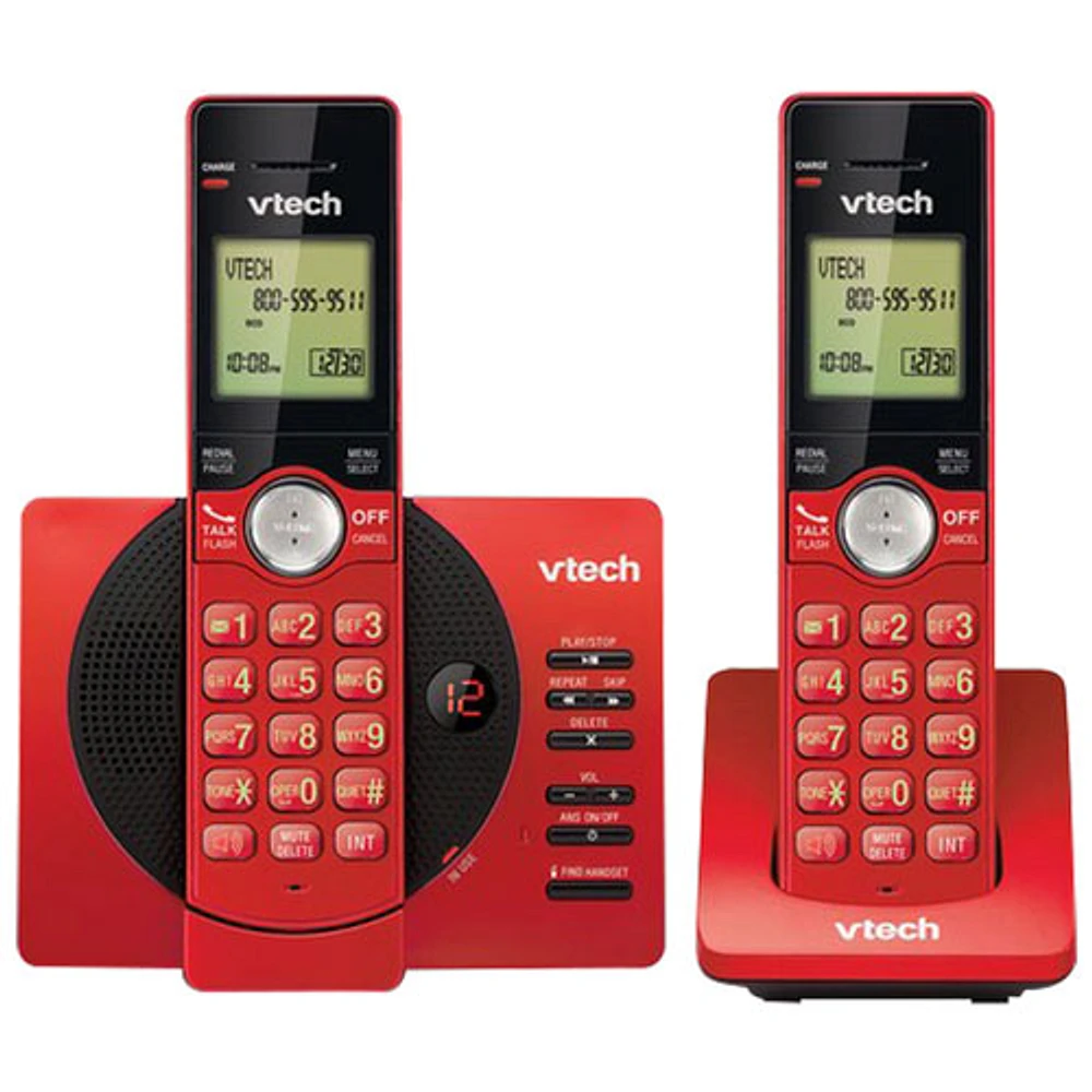 Téléphone sans fil à 2 combinés avec afficheur DECT 6.0 de VTech et répondeur (CS6929-26) - Rouge