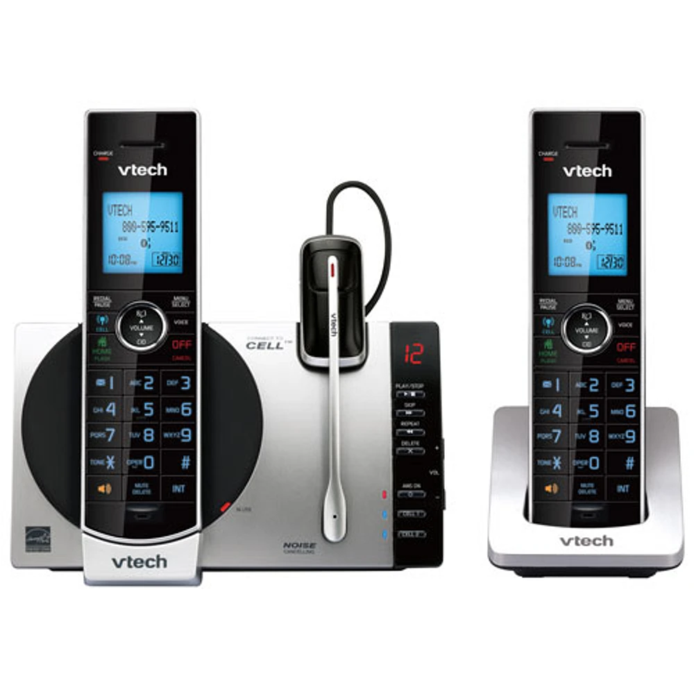 VTech 2-Handset DECT 6.0 Cordless Phone With Bluetooth and Caller ID (DS6771-3) - Silver