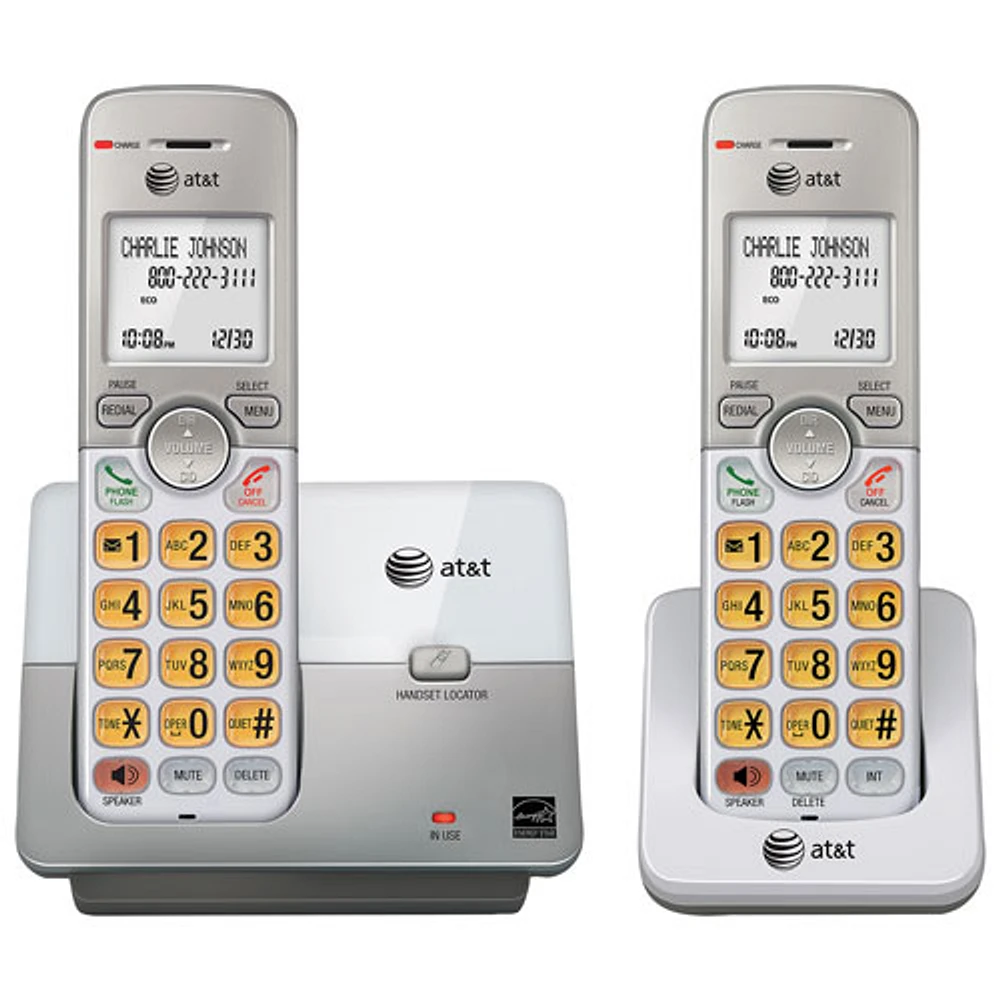 Téléphone ss fil extensible 2 combinés DECT 6.0 identification d'appelant AT&T (EL51203) - Blanc-arg