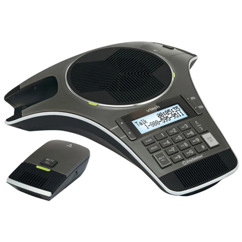 Téléphone de téléconférence DECT 6.0 EricStation de VTech et 2 microphones sans fil (VCS702) - Noir