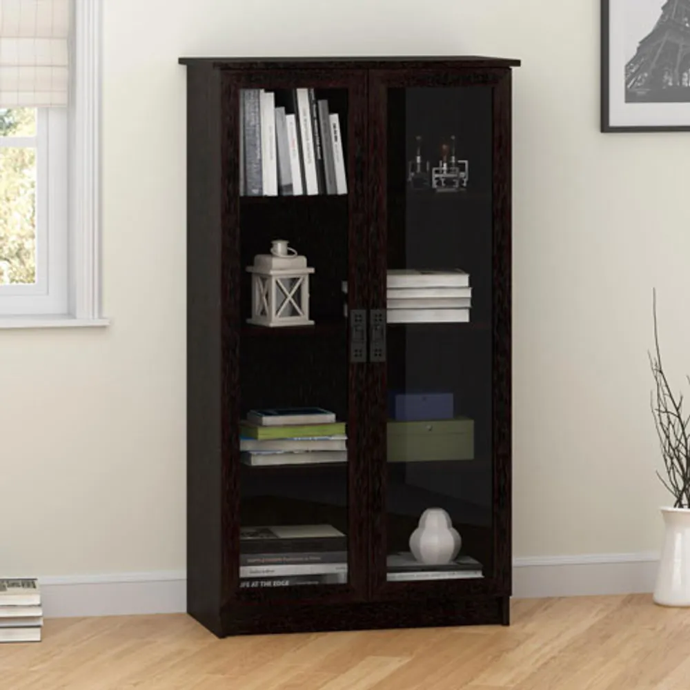 Quinton Point Traditional 4-Shelf Glass Door Bookcase - Espresso