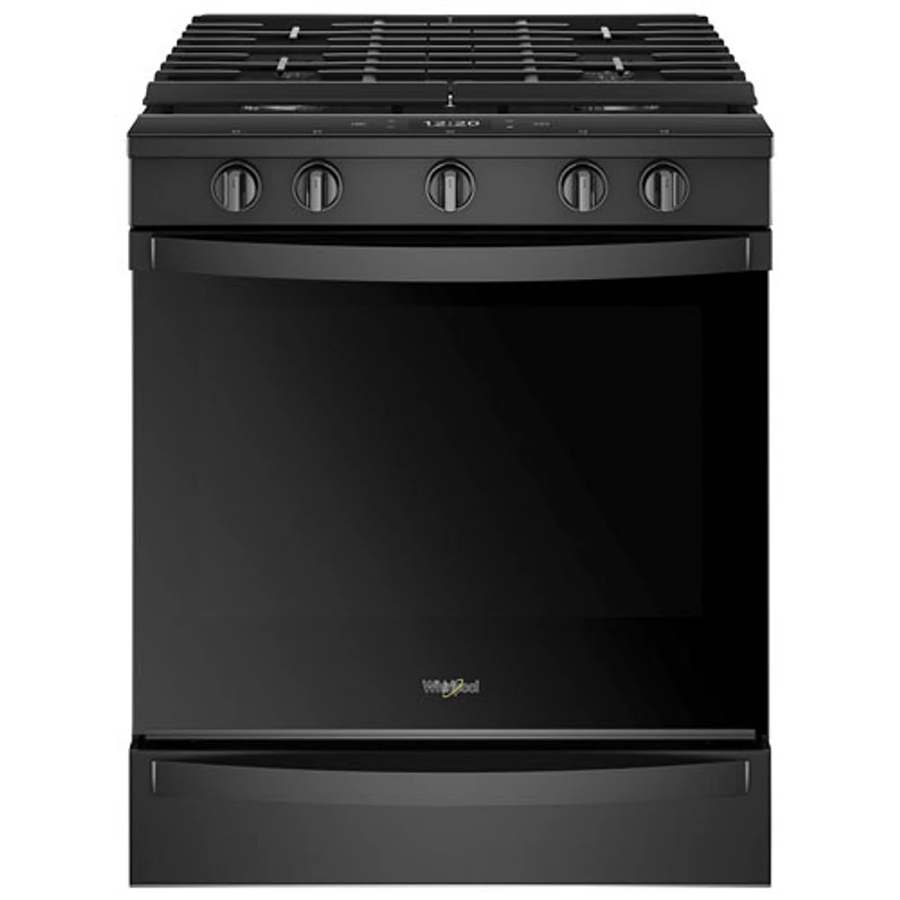 Cuisinière gaz encas. 5 brûleurs True Convection autonett. 5,8 pi³ 30 po Whirlpool (WEG750H0HB)-Noir