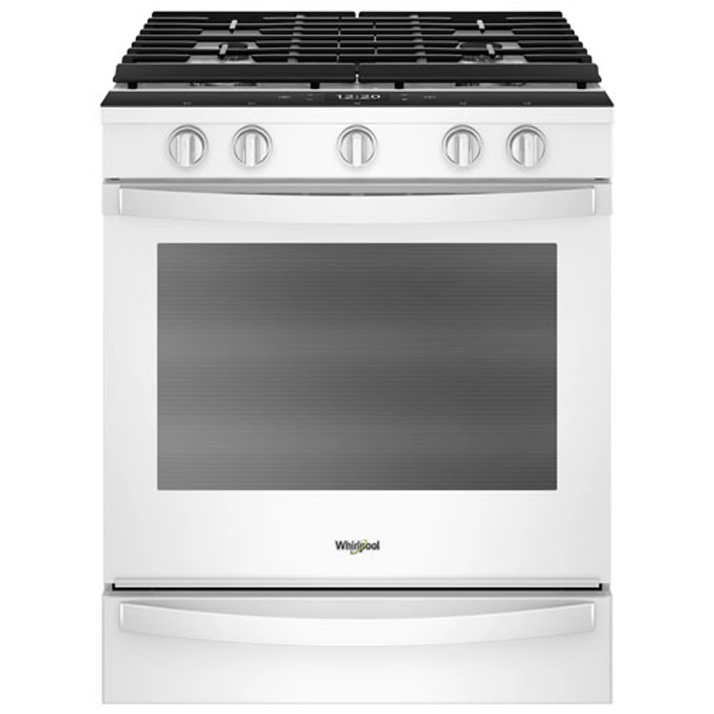 Cuisinière gaz encas. 5 brûleurs True Convection autonett. 5,8 pi³ 30 po Whirlpool(WEG750H0HW)-Blanc