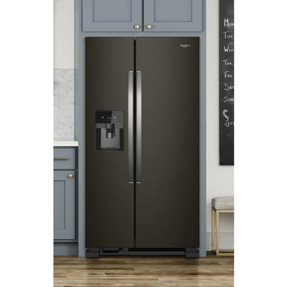 Whirlpool 33" 21.2 Cu. Ft. Side-by-Side Refrigerator w/ Ice Dispenser (WRS321SDHV) - Black Stainless