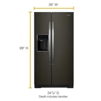 Whirlpool 36" 28.5 Cu. Ft. Side-By-Side Refrigerator w/ Ice Dispenser (WRS588FIHV) - Black Stainless