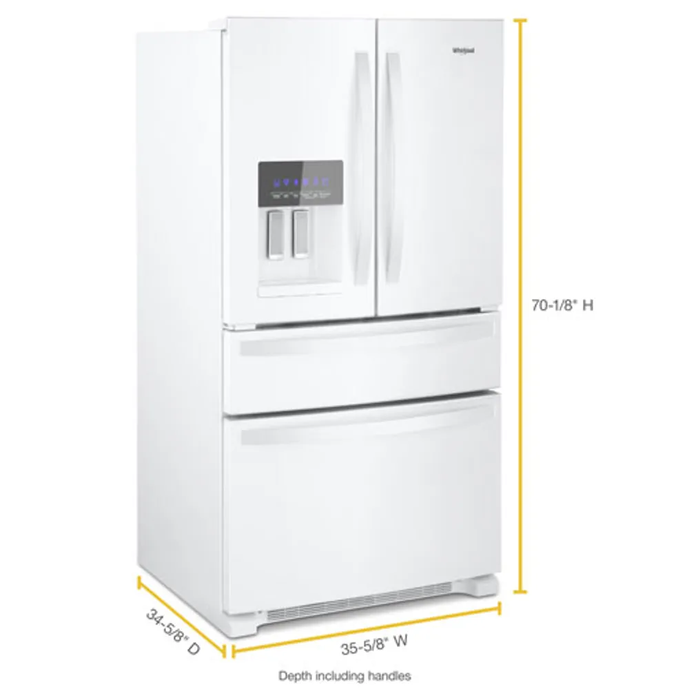 Whirlpool 36" 24.5 Cu Ft 4-Door French Door Refrigerator w/ Ice & Water Dispenser (WRX735SDHW)-White