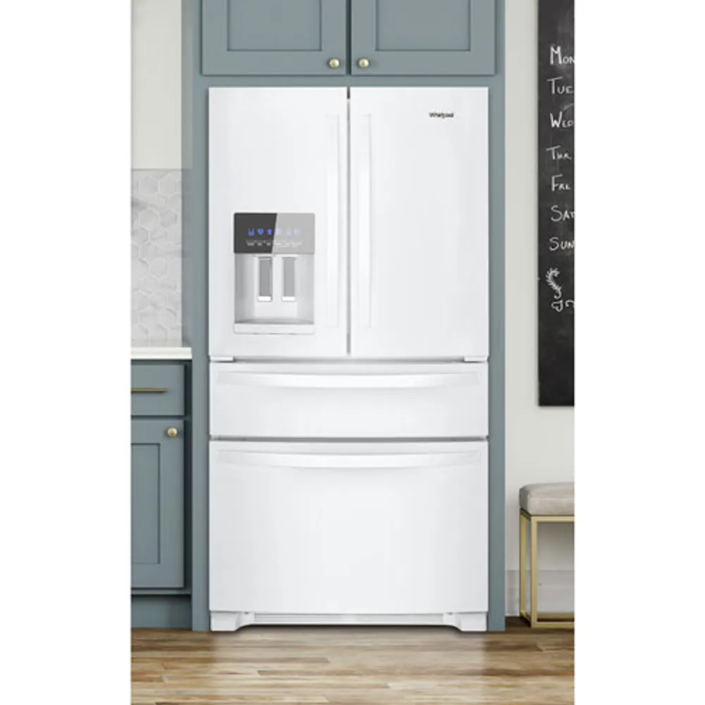 Whirlpool 36" 24.5 Cu Ft 4-Door French Door Refrigerator w/ Ice & Water Dispenser (WRX735SDHW)-White